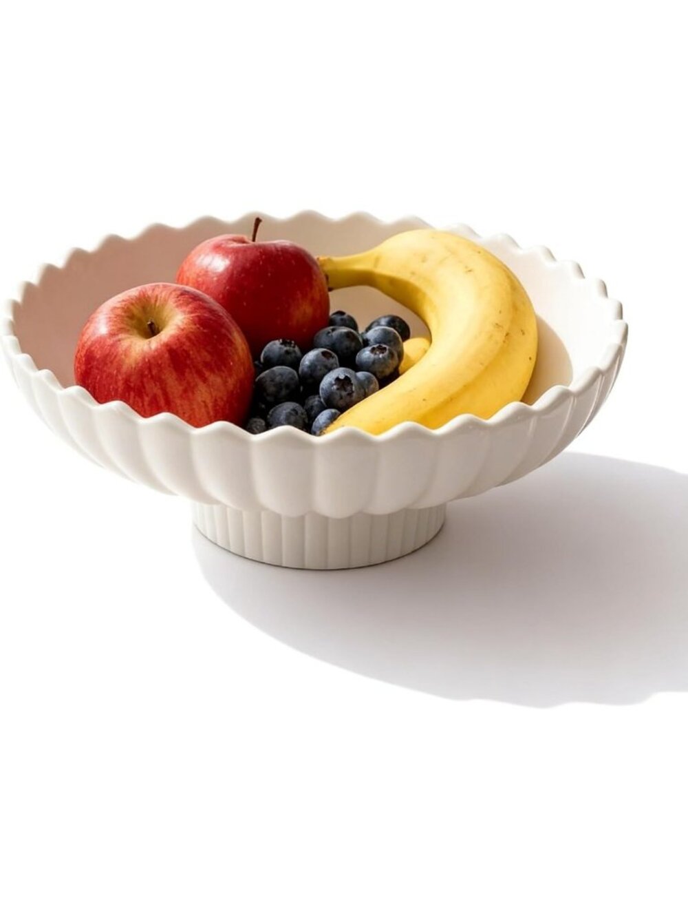 Handmade 10.6-Inch Decorative Ceramic Bowl, Scalloped Edge Centerpiece for Home
